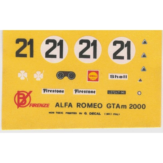 Decal Alfa Romeo GTA m 2000 # 21 Monza 1972 - scala 1:43